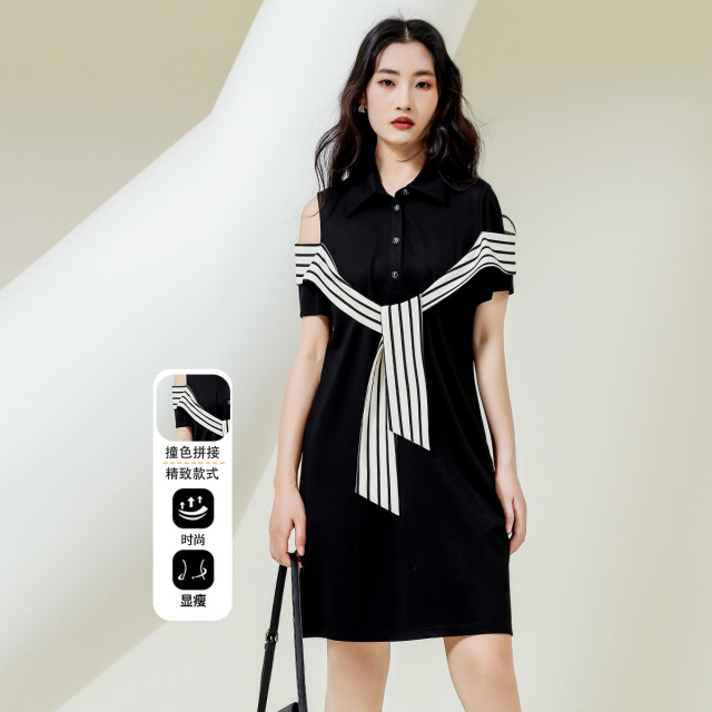 13445900.【专柜同款】连衣裙夏季减龄时尚拼接休闲百搭中长女裙