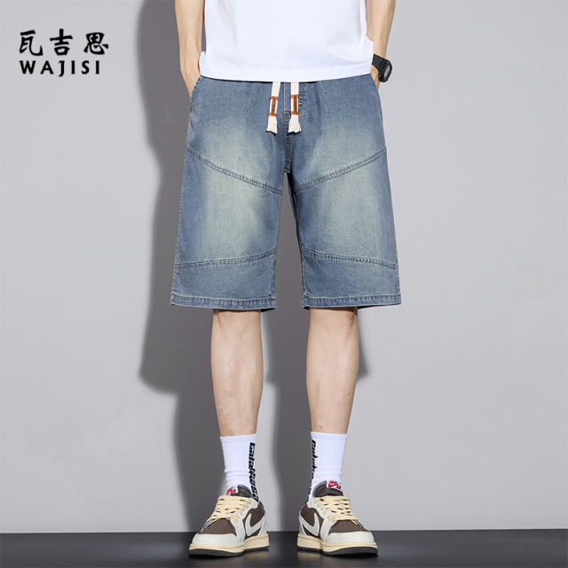 13446596.天丝短裤男款夏季轻薄外穿宽松运动青少年冰氧吧冰丝五分牛仔中裤