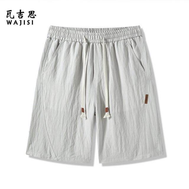 13446606.天丝亚麻休闲短裤男士夏季薄款宽松直筒五分裤潮流户外运动中裤男