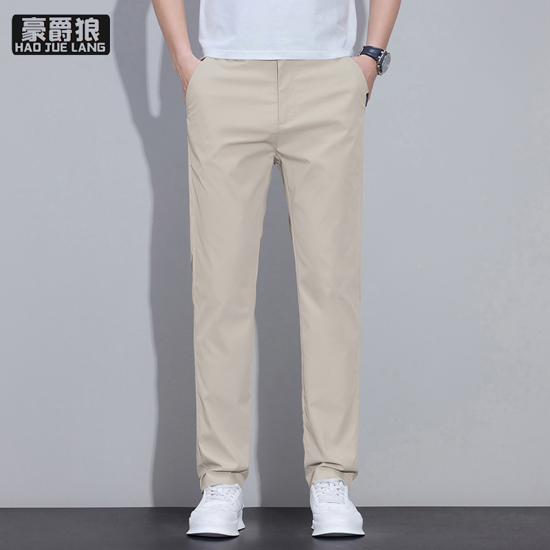 13446635.夏季冰丝休闲裤男士舒适新款修身直筒商务薄款西裤男款百搭长裤子