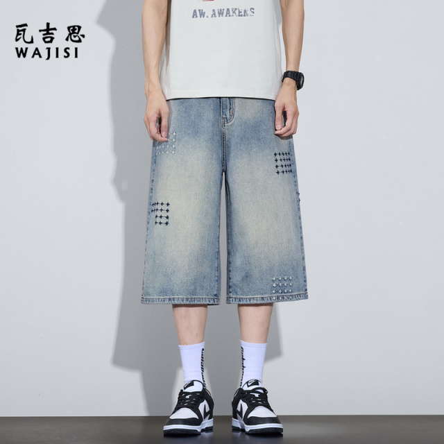 13446575.天丝牛仔短裤男生舒适夏季薄款冰丝中裤工装休闲马裤运动七分裤子