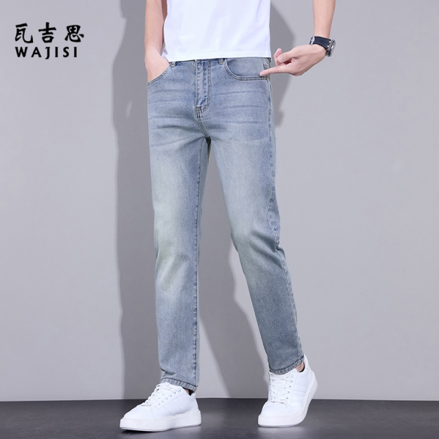 13446573.高端春夏季牛仔裤男新款修身直筒弹力时尚舒适百搭浅色长裤子
