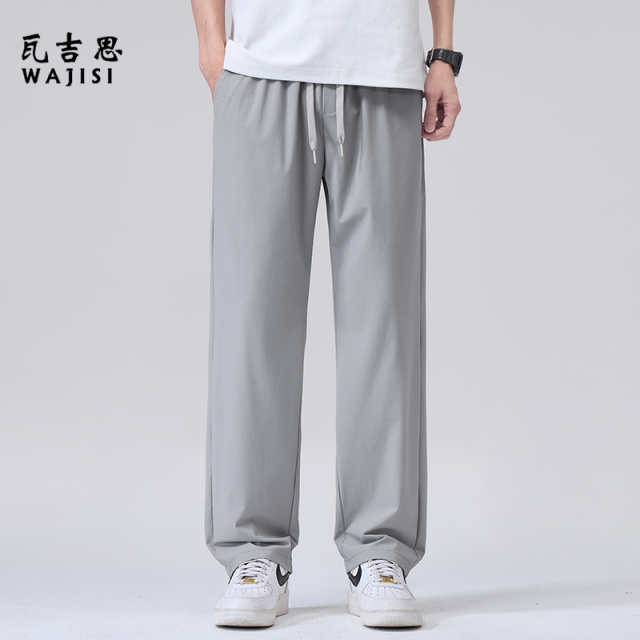 13446552.春夏季新款纯色百搭冰丝直筒休闲裤男士青年薄款修身凉凉运动裤