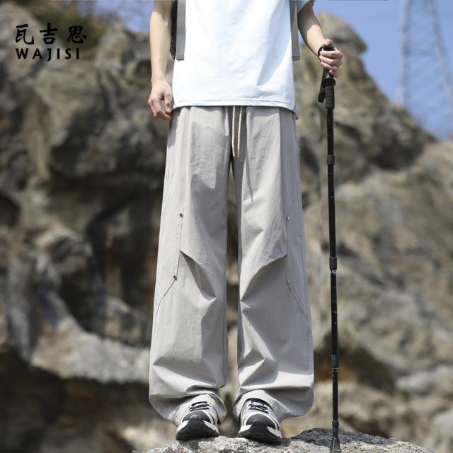 13446613.山系冰丝伞兵裤男夏季薄款宽松直筒户外休闲长裤男士工装阔腿裤子