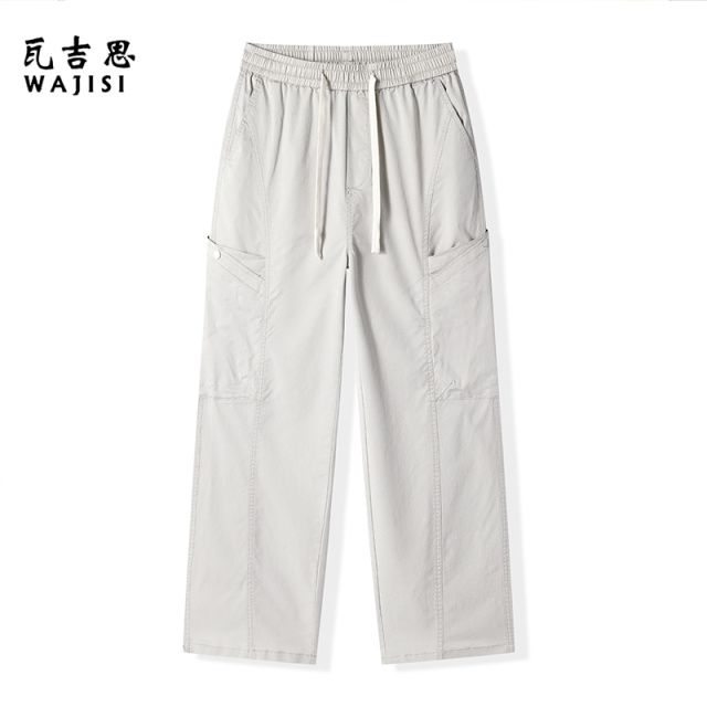 13446588.莱塞尔休闲裤男夏季薄款直筒宽松工装裤男多口袋阔腿裤子冰丝长裤