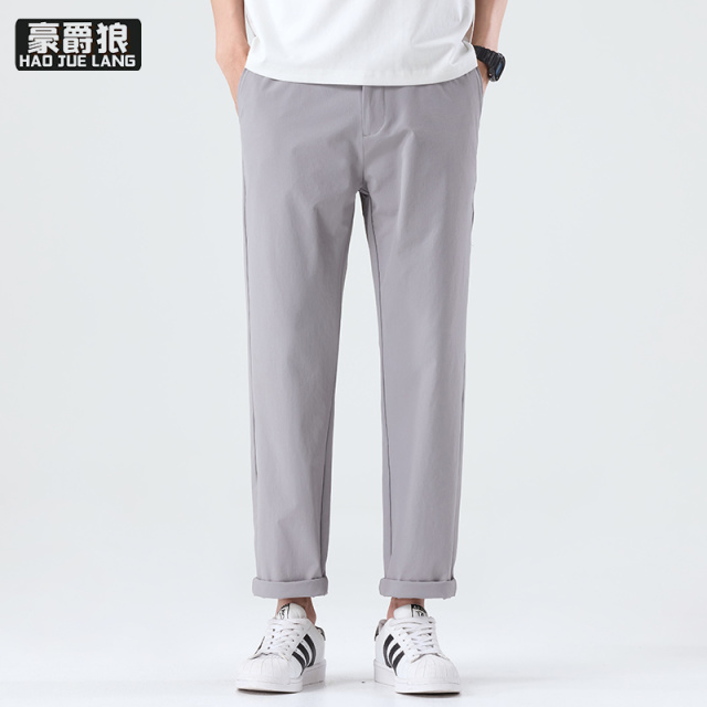 13446634.休闲裤男舒适夏季薄款冰丝透气简约纯色直筒裤子韩版潮流工装裤