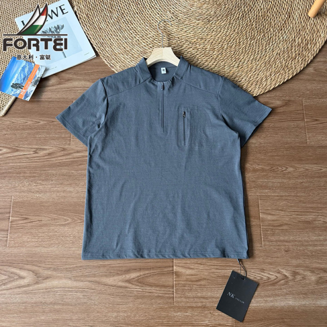 13446807.富铤短袖T恤男夏季透气户外青少年男女同款时尚半拉链T恤衫