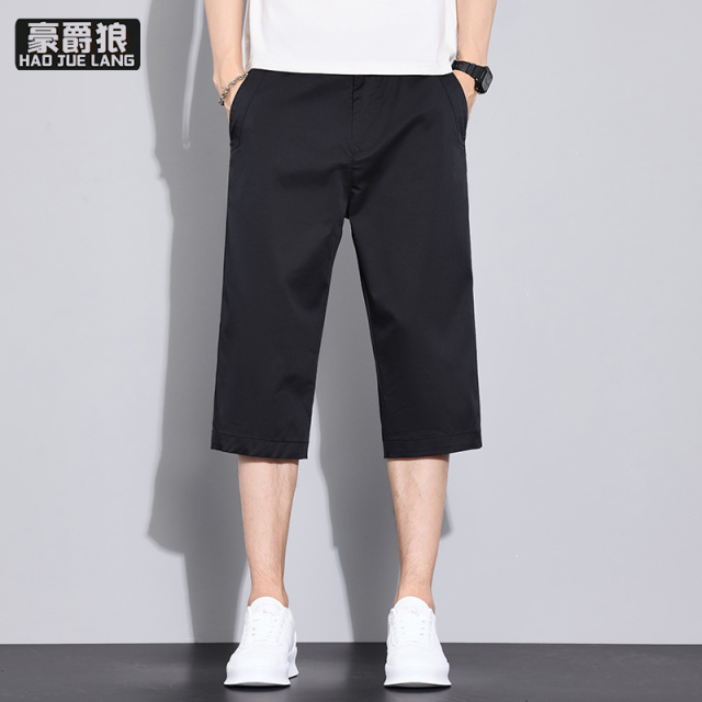 13447208.夏季冰丝七分裤超薄款直筒修身弹力松紧腰男士速干休闲短裤7分裤
