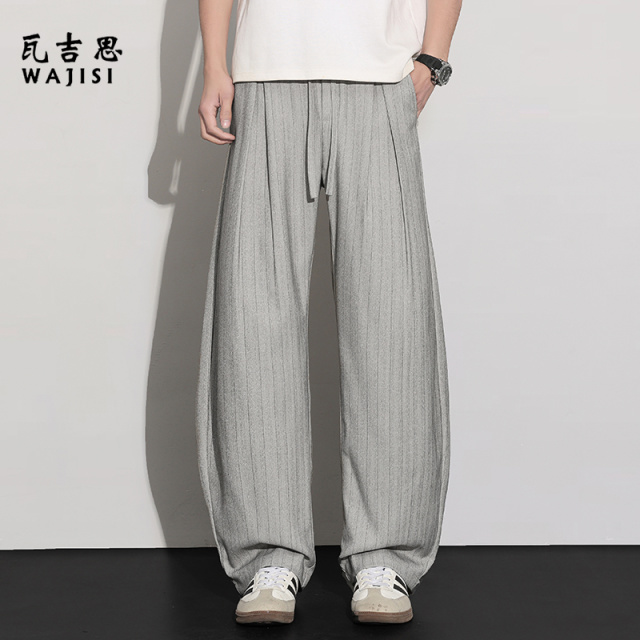 13447162.老钱风条纹休闲裤男新款宽松百搭垂感弯刀裤松弛风直筒阔腿裤