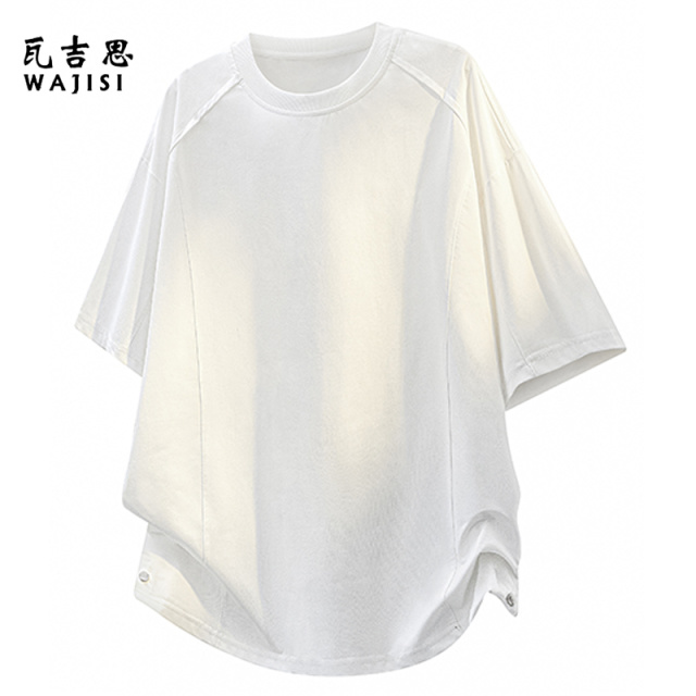 13447203.美式拼接设计感短袖T恤男士夏季薄款冰丝棉宽松透气体恤休闲上衣