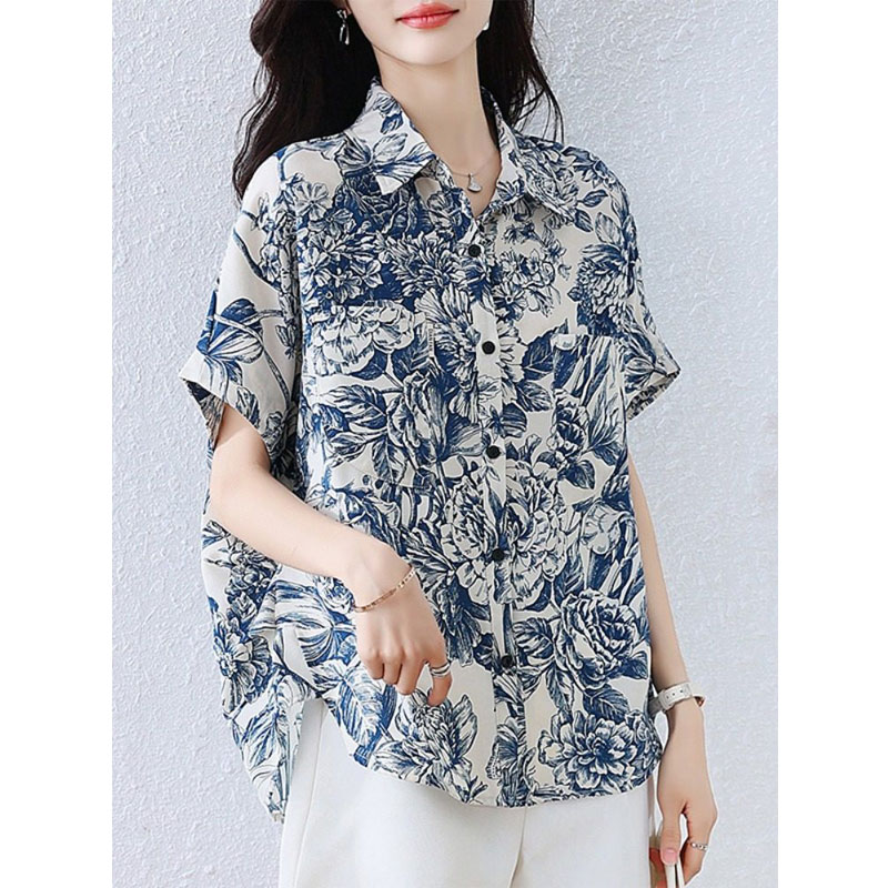 13447337.丹芙娅青花瓷印花衬衫高级感轻奢减龄洋气小衫