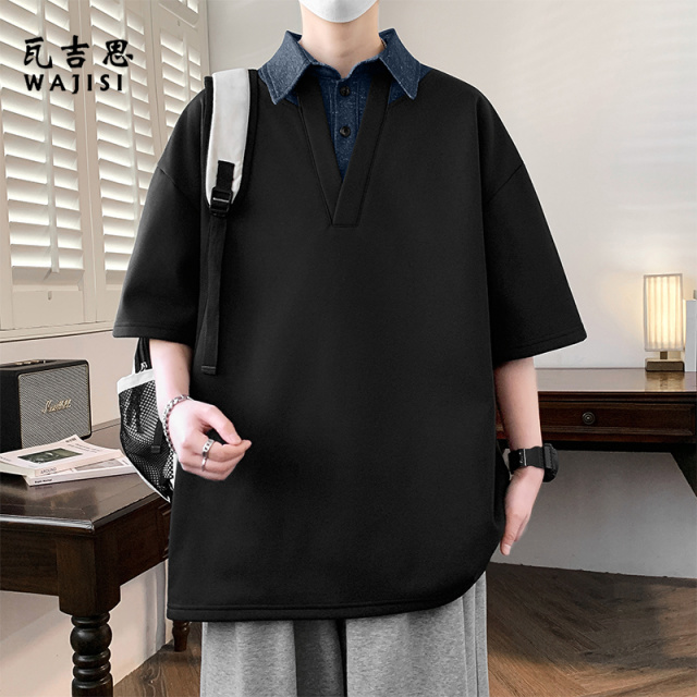13447113.男士POLO衫短袖T恤翻领休闲宽松百搭大码上衣透气时尚百搭套头衫