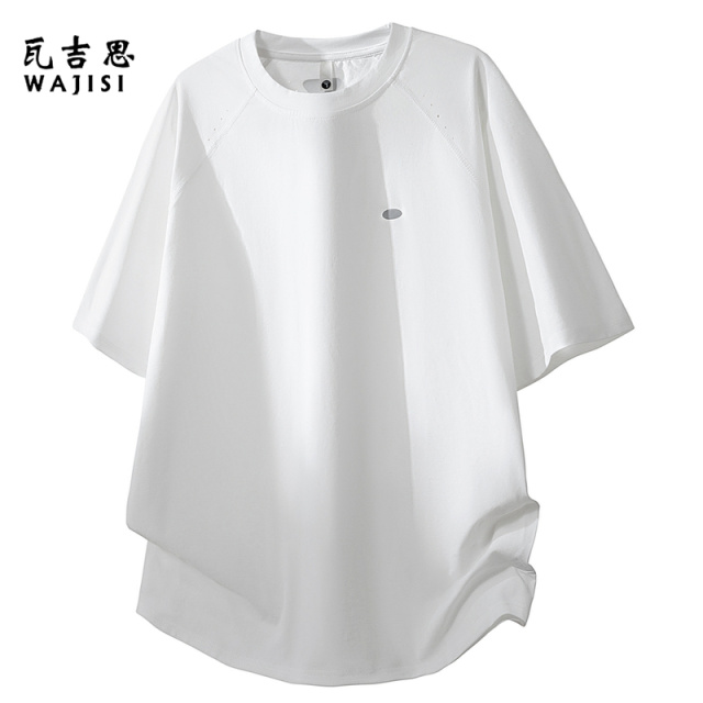 13447102.圆领学生速干打孔宽松T恤插肩男生短袖青少年上衣百搭