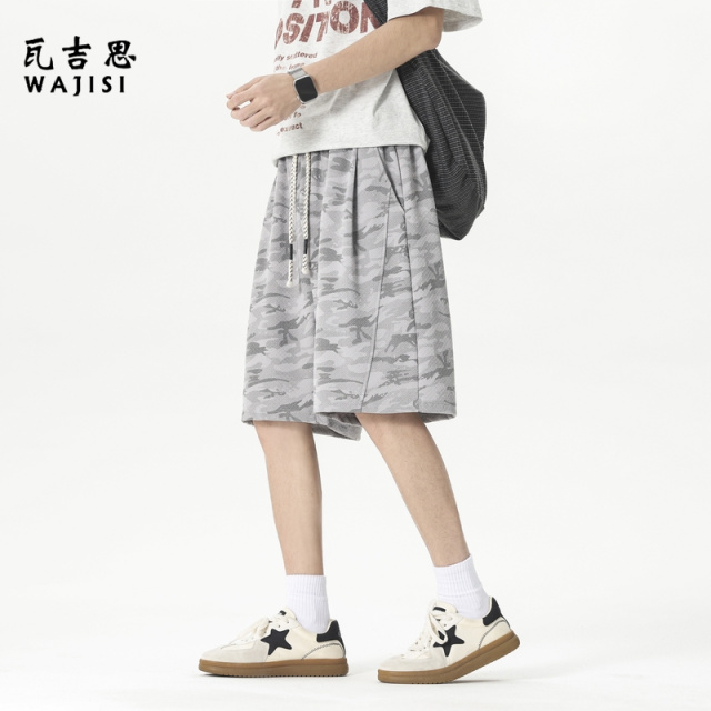 13447166.大码暗纹迷彩短裤男夏季薄款加肥加大码中裤宽松休闲运动五分裤子