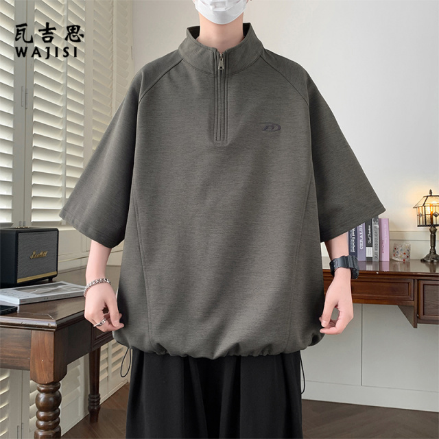 13447153.大码半拉链短袖POLO衫T恤男夏季现款休闲潮流宽松舒适青少年上衣