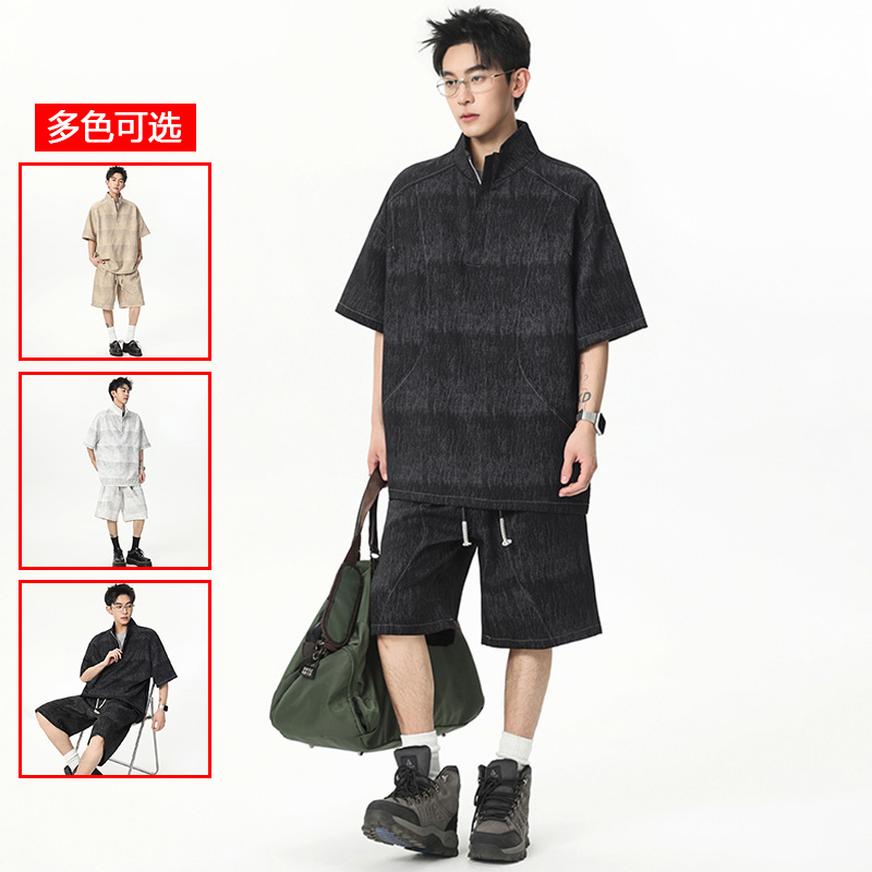 13448052.衣仕梵夏季新款男式复古仿牛仔潮流休闲套装【衣仕梵男装XJ】