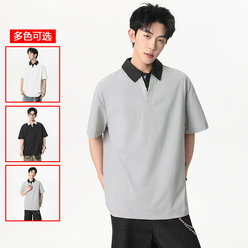 13448015.衣仕梵夏季新款男式假两件潮流短袖Polo衫【衣仕梵男装XJ】