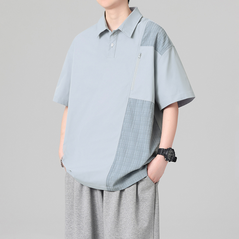 13448202.季婕夏季上新男式潮流拼接百搭短袖Polo衫【季婕男装XJ】