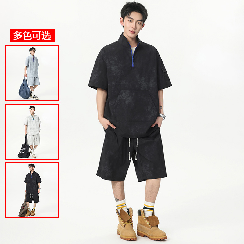 13448079.衣仕梵夏季新款男式港风宽松立领潮流休闲套装【衣仕梵男装XJ】