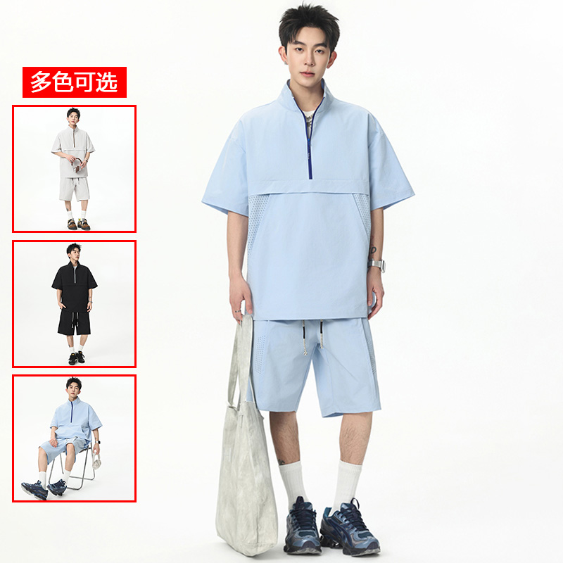 13448049.衣仕梵夏季新款男式立领美式运动休闲套装【衣仕梵男装XJ】