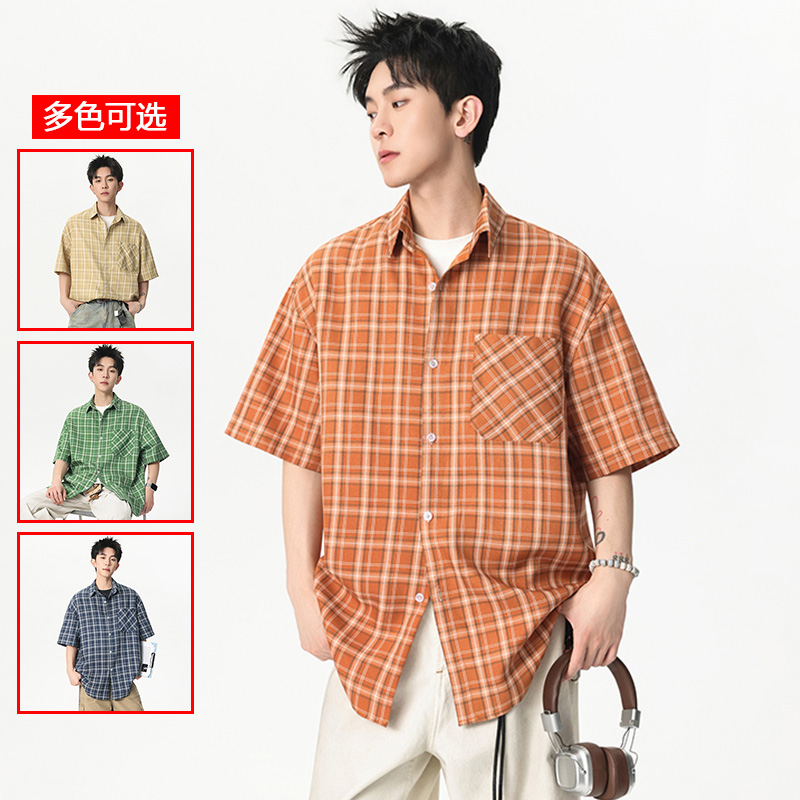13447969.衣仕梵夏季新款男式潮流格子百搭短袖衬衫【衣仕梵男装XJ】