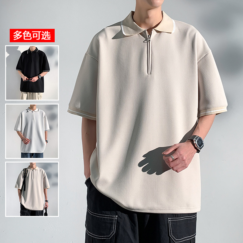 13448085.衣仕梵夏季新款男式翻领半拉链潮牌宽松短袖T恤【衣仕梵男装XJ】