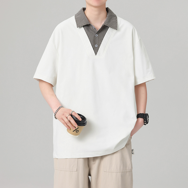 13448204.季婕夏季上新男式潮流V领假两件短袖Polo衫【季婕男装XJ】