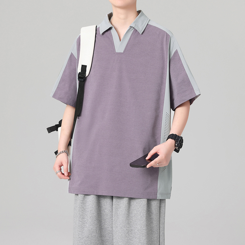 13448174.季婕夏季上新男式插肩撞色潮流短袖Polo衫【季婕男装XJ】