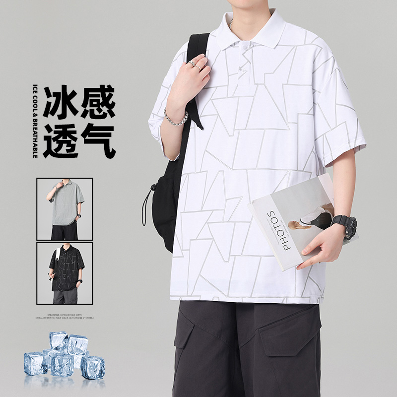 13448153.季婕夏季上新男式港风宽松潮流短袖Polo衫【季婕男装XJ】