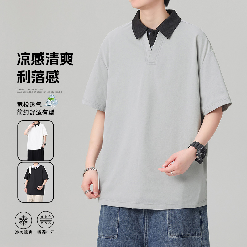 13448150.季婕夏季上新男式假两件潮流短袖Polo衫【季婕男装XJ】
