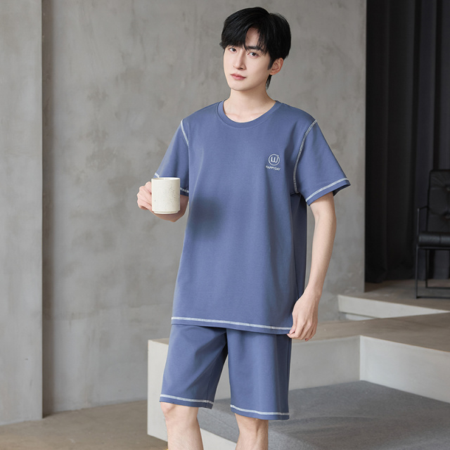 13451155.雅鹿男士睡衣套装夏季100纯棉短袖短裤全棉家居服薄款透气柔软亲肤宽松大码舒适居家休闲可外穿两件套