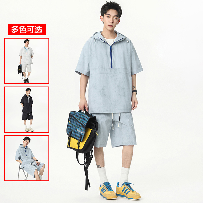 13448035.衣仕梵夏季新款男式连帽潮流美式休闲套装【衣仕梵男装XJ】