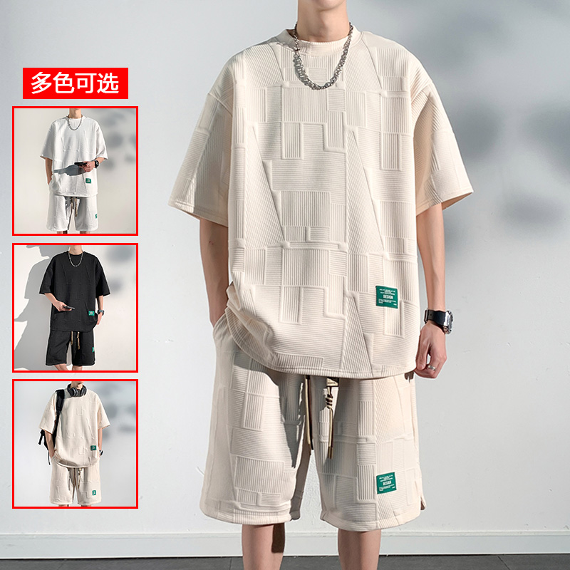 13447982.衣仕梵夏季新款男式潮流提花简约休闲套装【衣仕梵男装XJ】