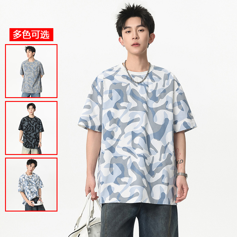 13448101.衣仕梵夏季新款男式潮流圆领满印百搭短袖T恤【衣仕梵男装XJ】