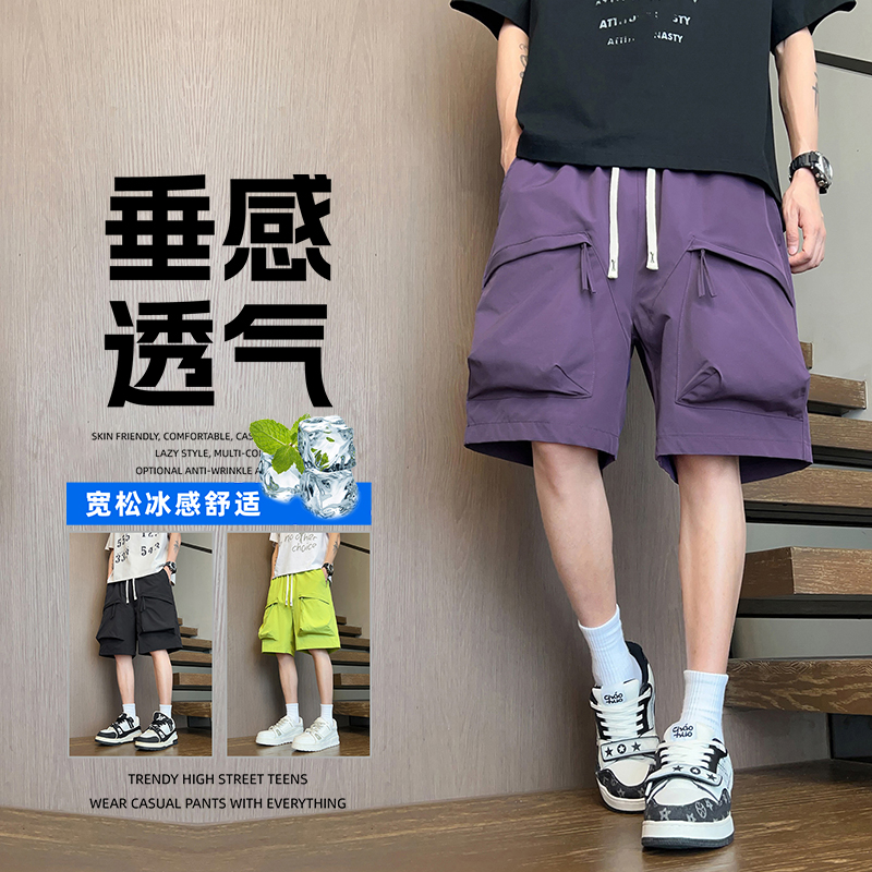 13448122.季婕夏季上新男式透气工装户外潮流休闲五分裤【季婕男装XJ】