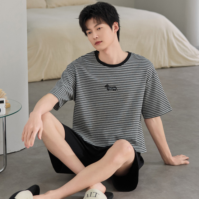 13454906.少宜套装男士纯棉短裤短袖睡衣新款夏季家居服可外穿可外出薄款大码居家春秋亲肤休闲加大加肥基础宽松柔软潮流长袖