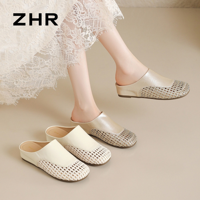 13454594.【ZHR则则】穆勒拖鞋圆头套脚平底女鞋[PU]