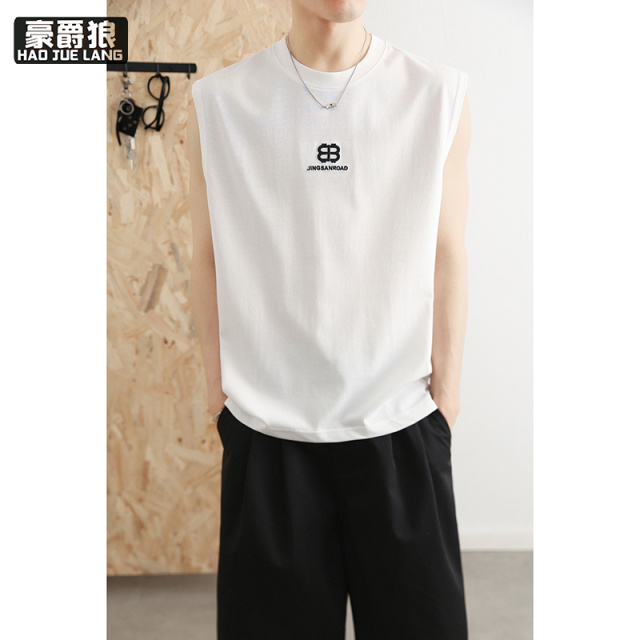 13461862.夏季宽松男士坎肩背心 高街潮流字母印花透气运动健身外穿无袖T恤