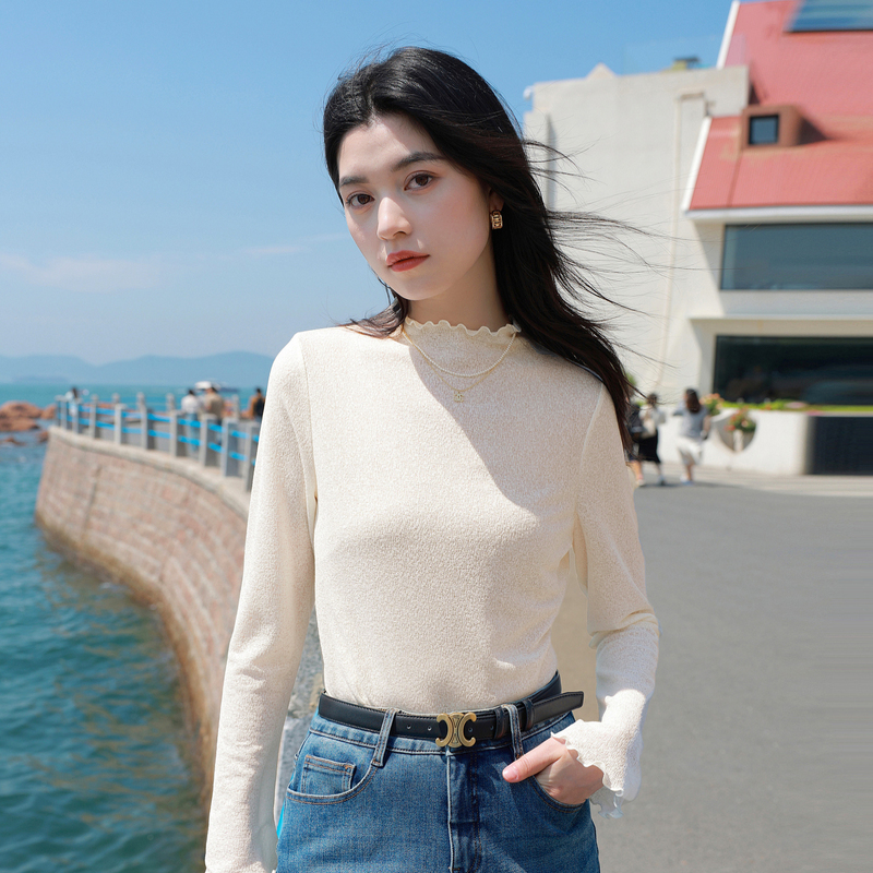 13456759.三彩若潮大码女装2026春季新款浪漫立领小衫套头打底衫长袖胖MM