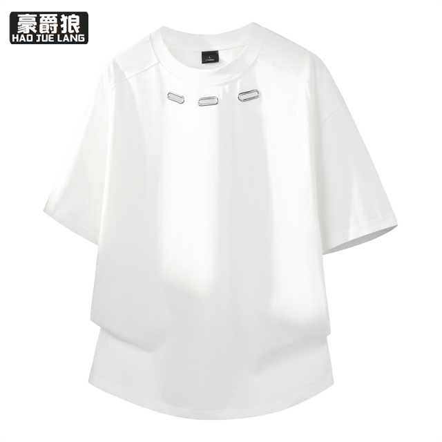 13461859.潮牌纯棉重磅高街情侣短袖T恤美式设计感宽松夏半袖上衣男