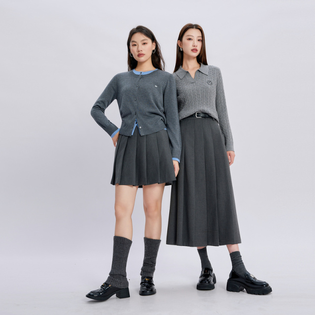 13455314.三彩若潮大码女装2026春季新款百褶半身裙A字短裙百搭学院风胖MM