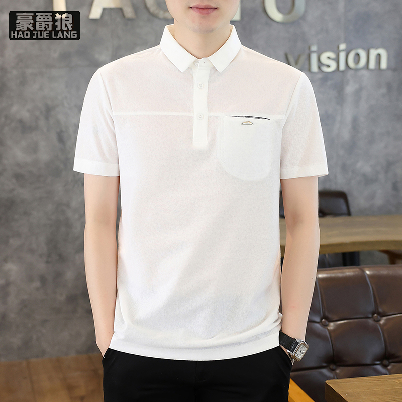 13461799.男士短袖Polo衫夏季新款冰感棉翻领半袖T恤中年青年休闲潮流上衣