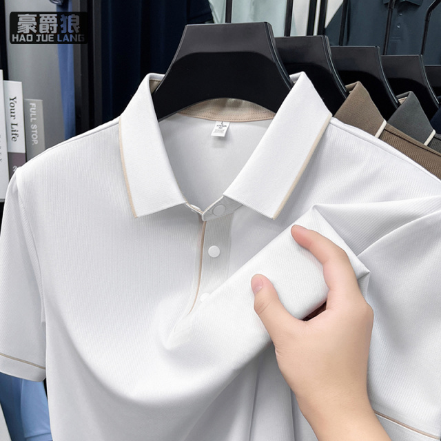 13461789.夏季新款轻奢翻领短袖POLO衫男士商务休闲薄凉感锦氨弹力爸爸装