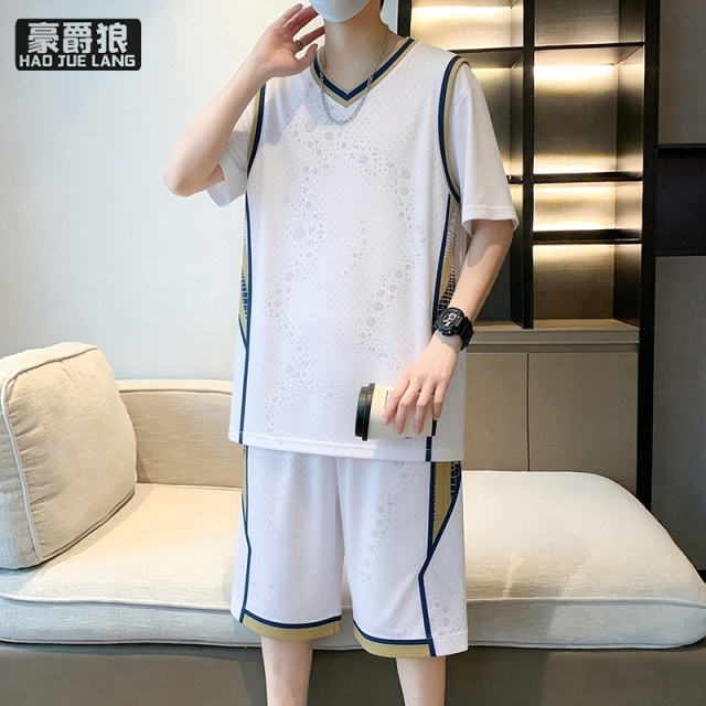 13461810.冰丝速干短袖t恤男孩夏季青少年初中学生大童运动篮球衣服套装潮