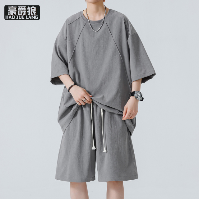 13461824.冰丝速干舒适短袖短裤运动套装男夏季重磅解构T恤休闲穿搭一整套