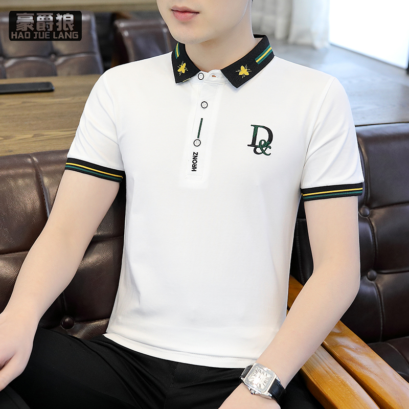 13461822.高端翻领Polo衫男短袖夏季韩版刺绣男士修身翻领棉质T恤衫