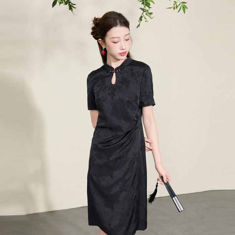 13458536.三彩若潮大码女装2026夏季新款国风旗袍连衣裙中裙立领提花胖MM