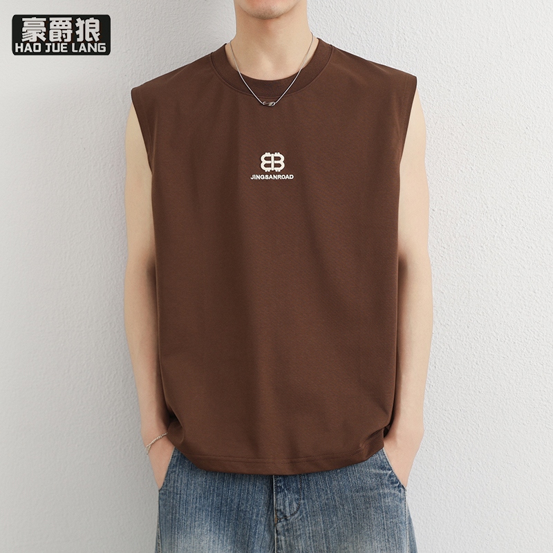 13461862.夏季宽松男士坎肩背心 高街潮流字母印花透气运动健身外穿无袖T恤