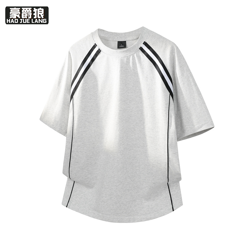 13461863.日系简约ins少年感重磅纯棉短袖t恤男夏季休闲拼接情侣款圆领上衣