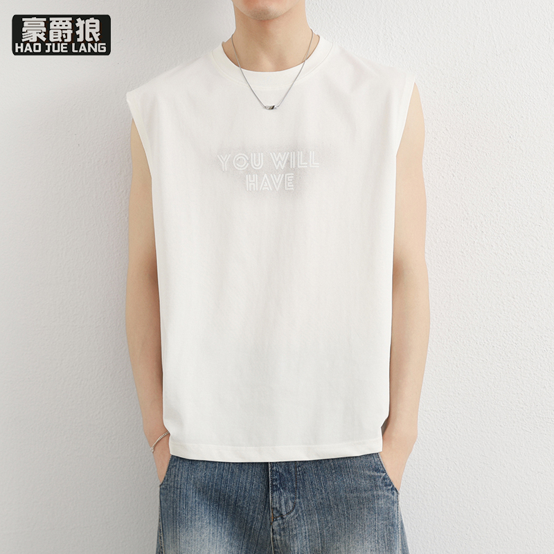 13461861.夏季凉感无袖背心男士新款宽松休闲薄款字母印花运动T恤上衣